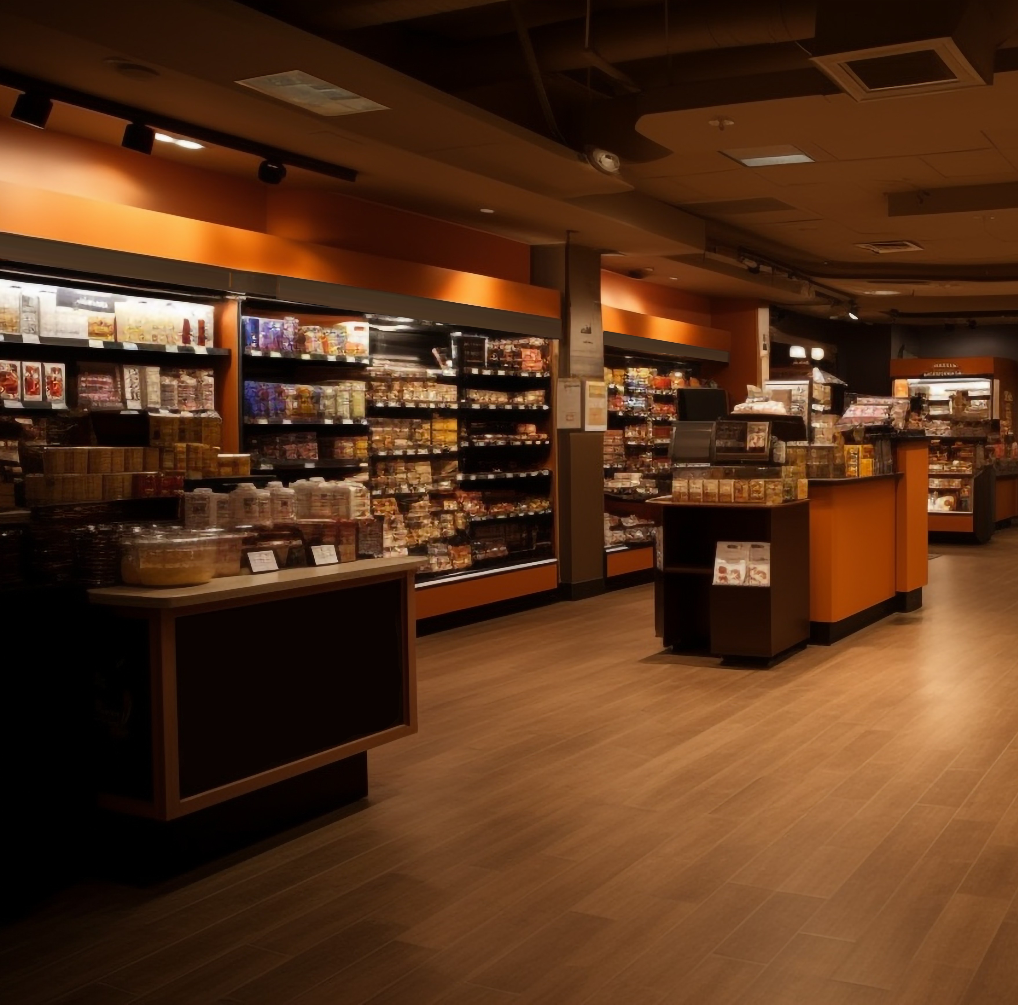 Modern micro market with self-checkout kiosk